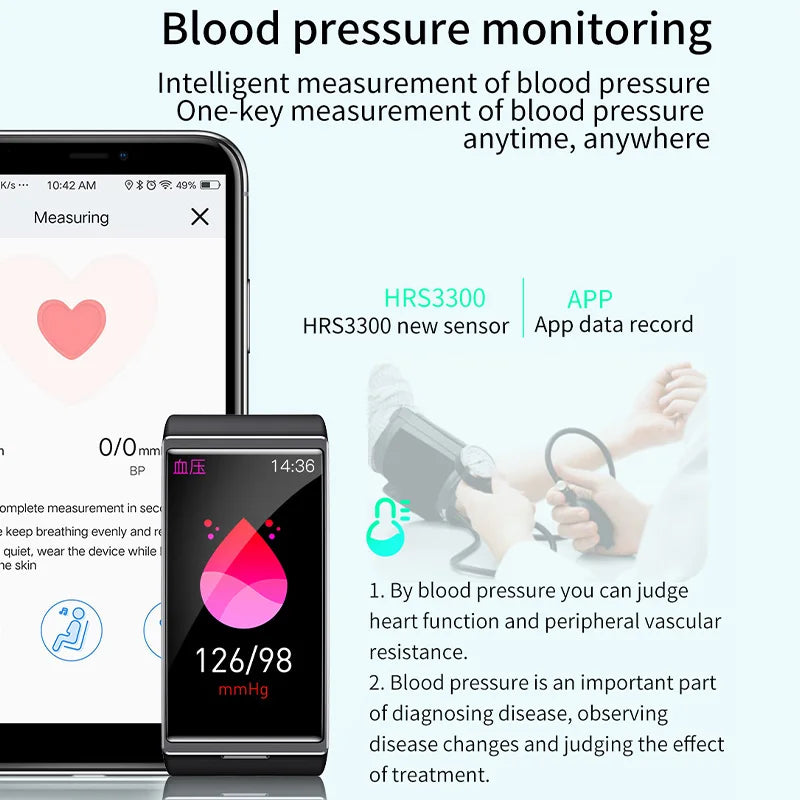 O2Tracker® Splendor - Smartwatch 1.9 Inch IP68 Waterproof Sport Heart Rate Blood Pressure Android IOS