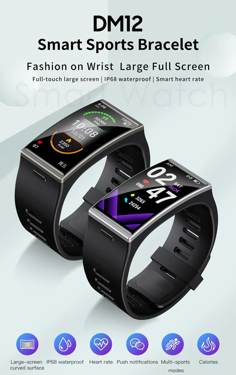 O2Tracker® Splendor - Smartwatch 1.9 Inch IP68 Waterproof Sport Heart Rate Blood Pressure Android IOS