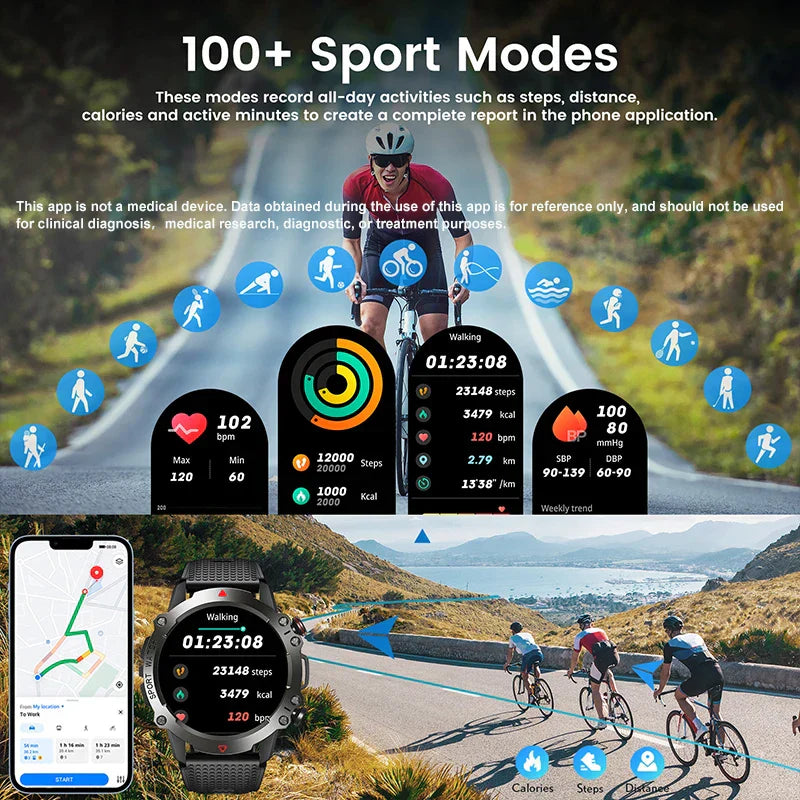 O2Tracker® Vertix - Wireless Calling Smart Watch Men Health Monitoring 450mAh Waterproof Smart Notifications Smart Watch Women