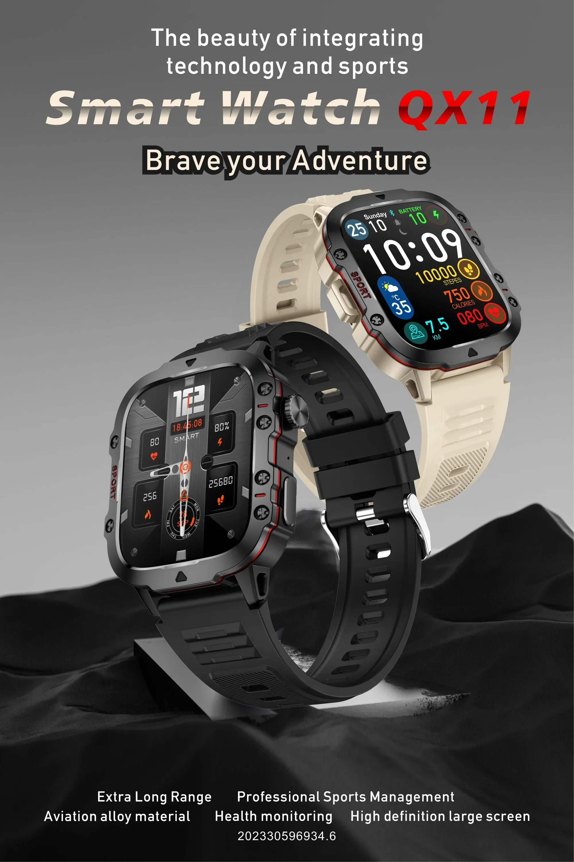 O2Tracker® Apache - New 420mAh large battery outdoor sports men's smartwatch 1.96 inches 240 * 282 multi sport mode 100
