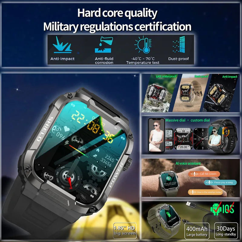 O2Tracker® Strive - Men Smart Watch Military Healthy Monitor AI Voice Bluetooth Call Fitness Waterproof Sports Smartwatch