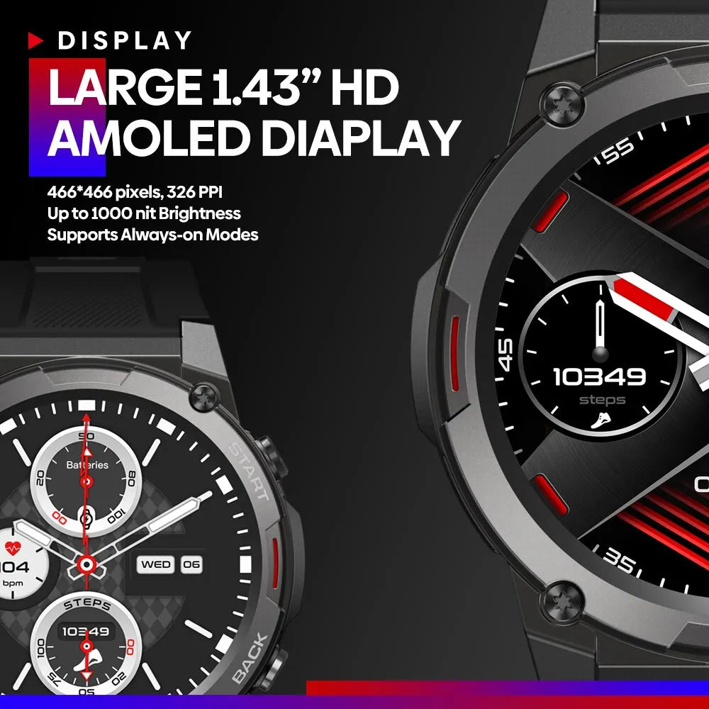 O2Tracker® Navigator -  Voice Calling Smart Watch 1.43 Inch AMOLED Display Hi Fi Phone Calls Military Grade Toughness Watch