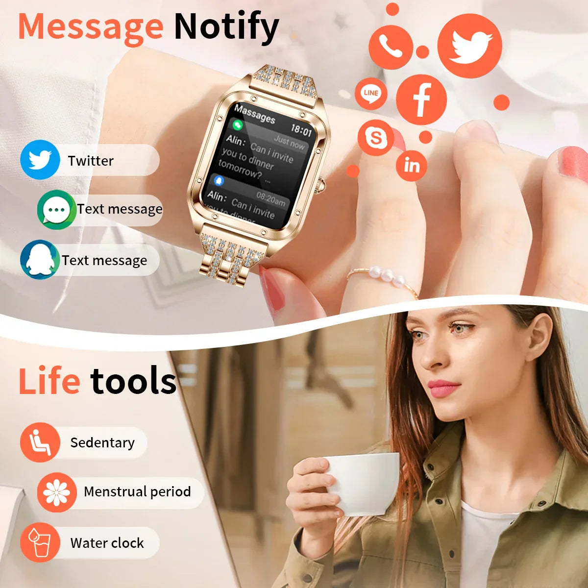 O2Tracker® Tender - Smart Watch Woman Sport Fitnes AI Voice Control Full Touch Bracelet Bluetooth Call Waterproof