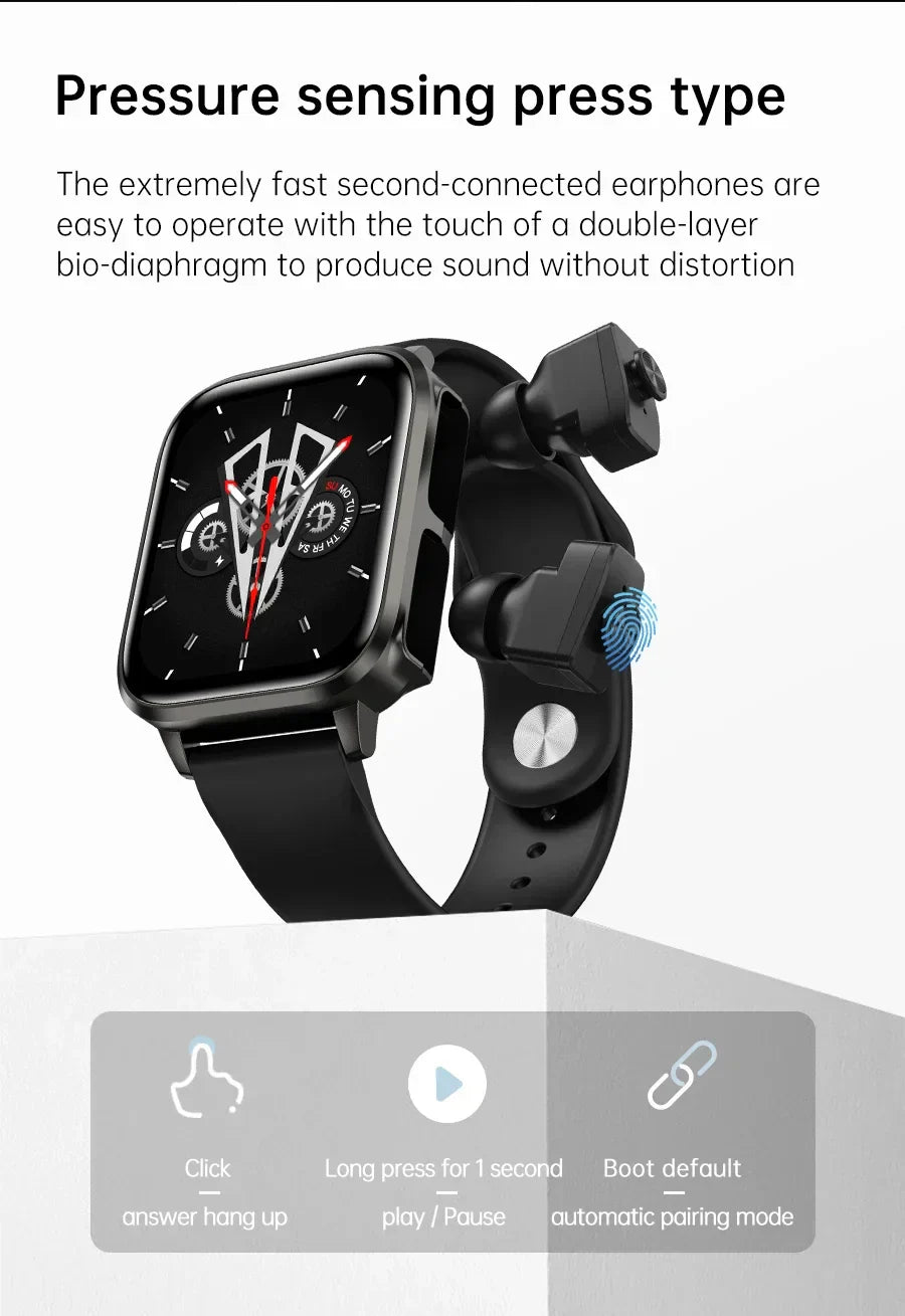 O2Tracker® Unite -Smart Watch With Bluetooth Earphone Waterproof, Touch Big Display Screen Best Relog Inteligente