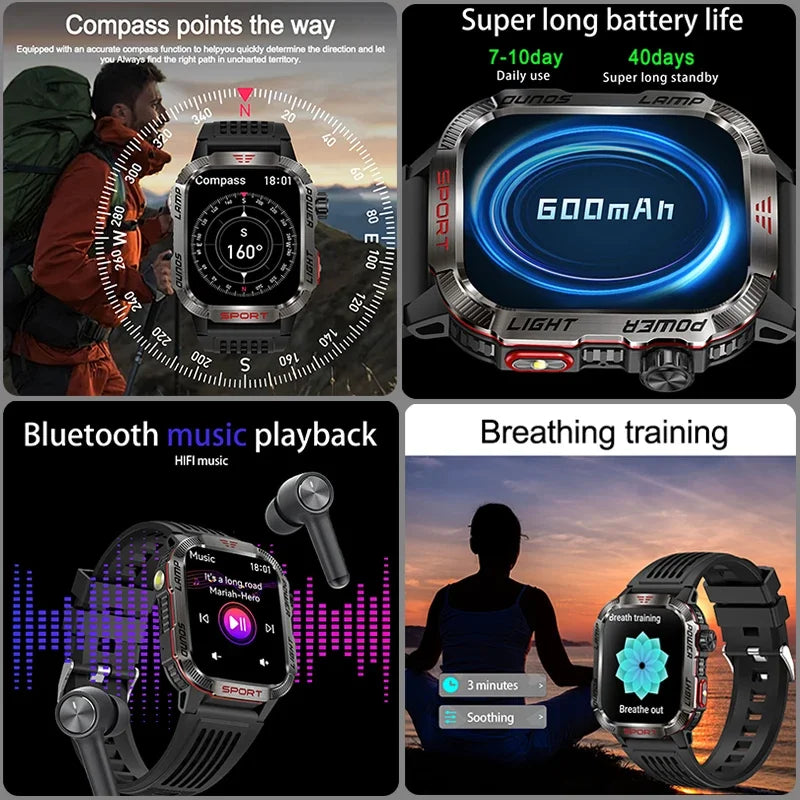 O2Tracker® Endurance - Smart Watch Men 1.96 inch GPS Compass IP68 Bluetooth call Outdoor Sports Fitness Tracker Smartwatch