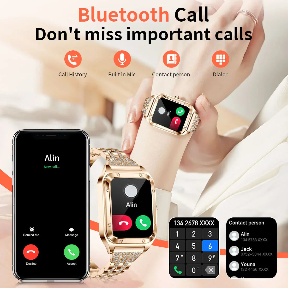 O2Tracker® Tender - Smart Watch Woman Sport Fitnes AI Voice Control Full Touch Bracelet Bluetooth Call Waterproof