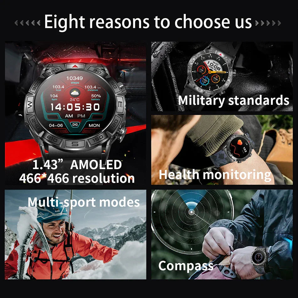 O2Tracker® Shield - Smart Watch Men Altitude Compass GPS Sports 1ATM Waterproof Watch Bluetooth Talk SmartWatches