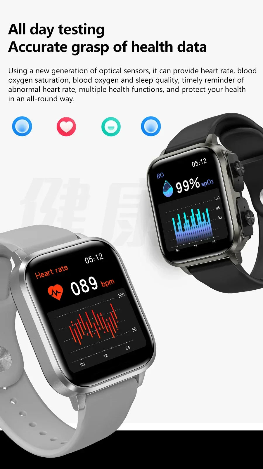 O2Tracker® Unite -Smart Watch With Bluetooth Earphone Waterproof, Touch Big Display Screen Best Relog Inteligente