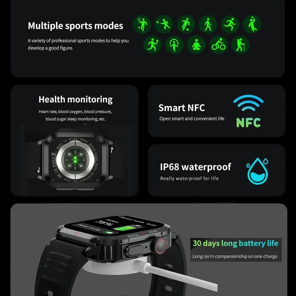 O2Tracker® Regulus - Smart Watch Men AMOLED HD Screen Heart Rate Health Tracker Bluetooth Call IP68
