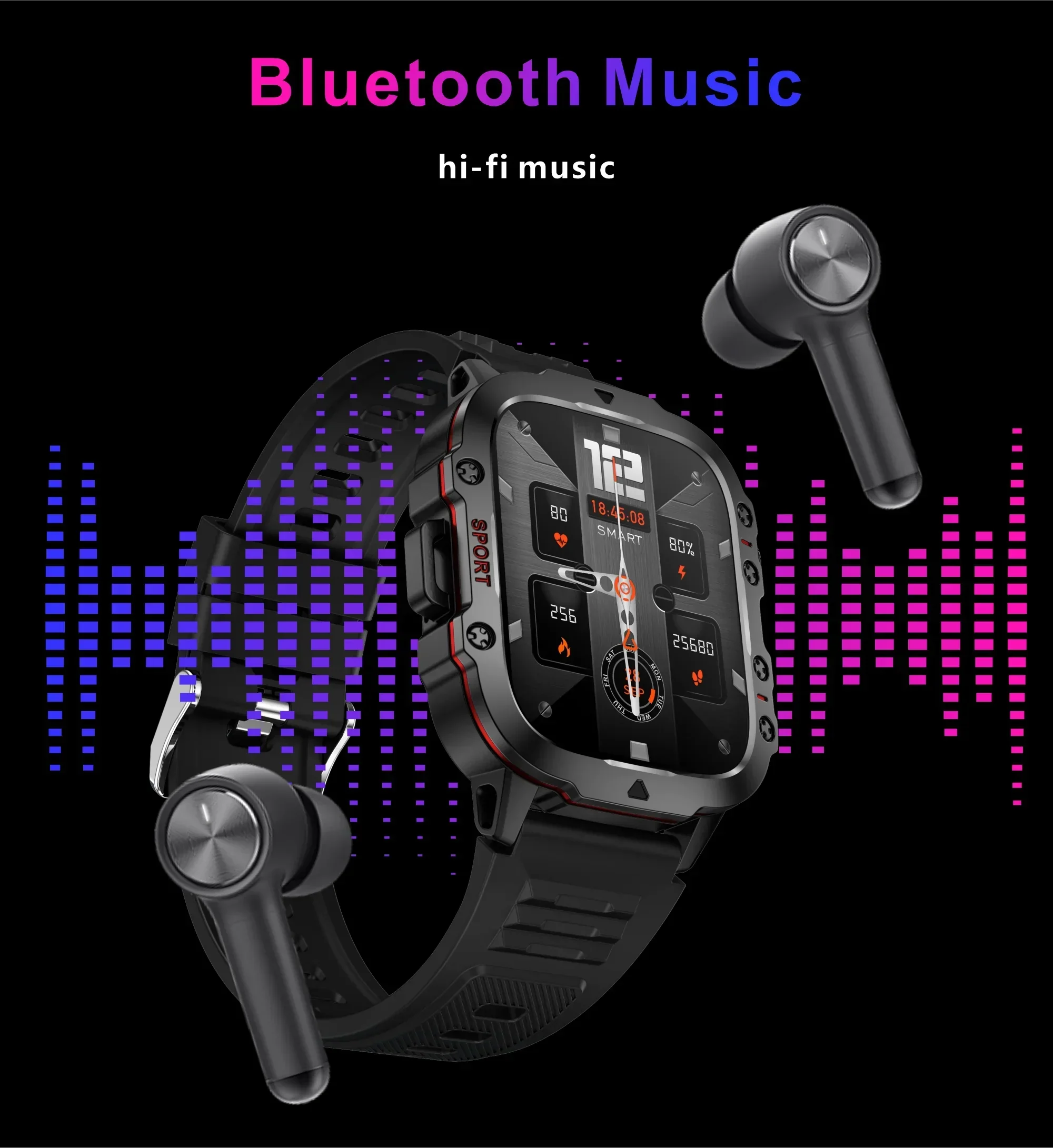 O2Tracker® Apache - New 420mAh large battery outdoor sports men's smartwatch 1.96 inches 240 * 282 multi sport mode 100