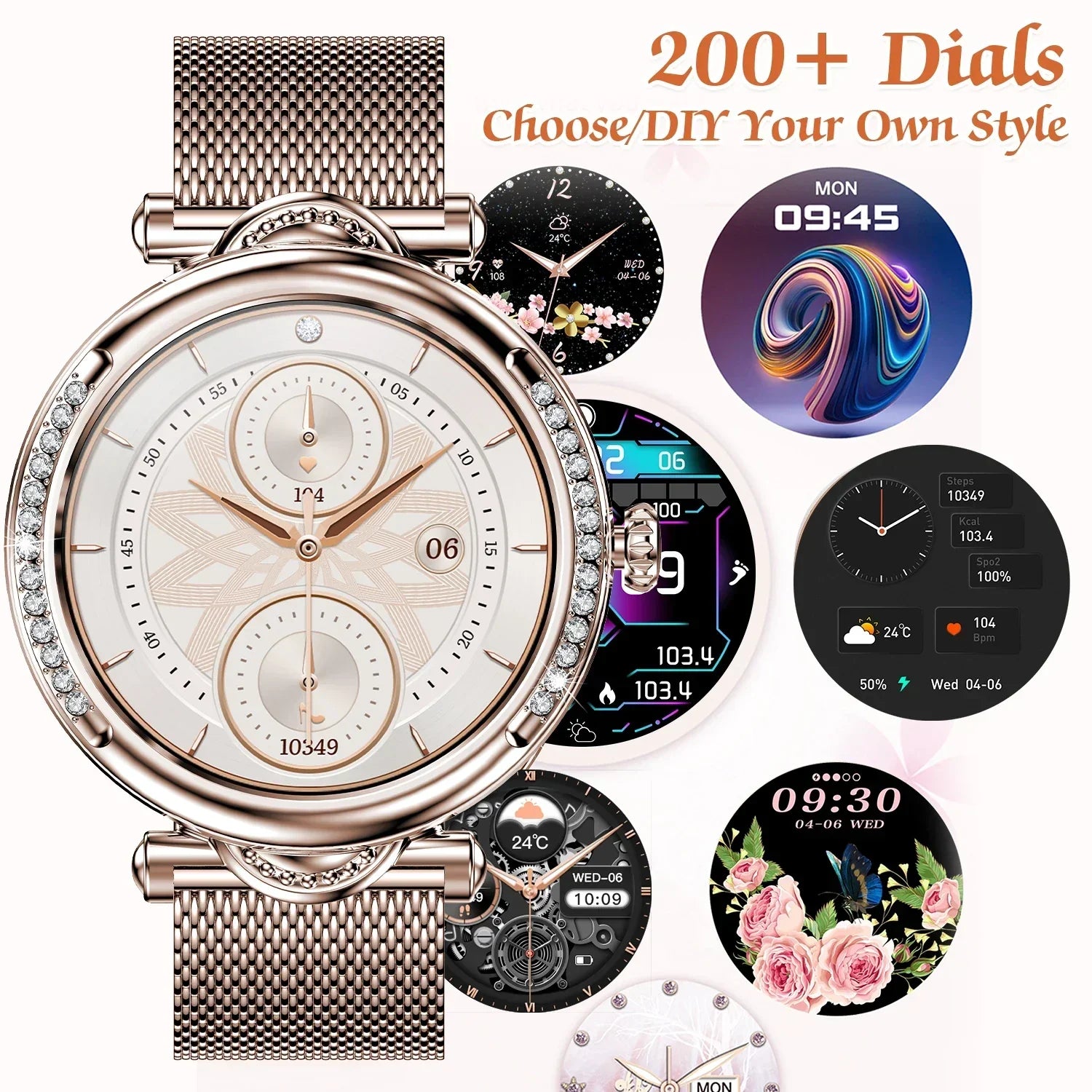 O2Tracker® Aurora - Fashion Smart Watch for Women Lady Health Monitoring 1.27inch Screen IP67 Waterproof BT Calling