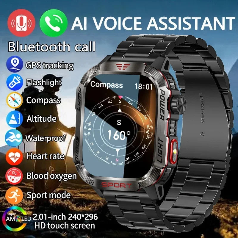 O2Tracker® Endurance - Smart Watch Men 1.96 inch GPS Compass IP68 Bluetooth call Outdoor Sports Fitness Tracker Smartwatch