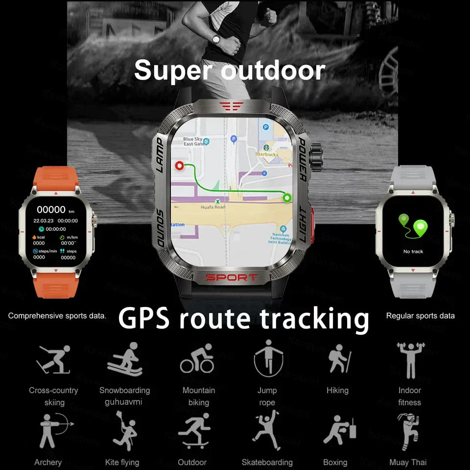 O2Tracker® Endurance - Smart Watch Men 1.96 inch GPS Compass IP68 Bluetooth call Outdoor Sports Fitness Tracker Smartwatch
