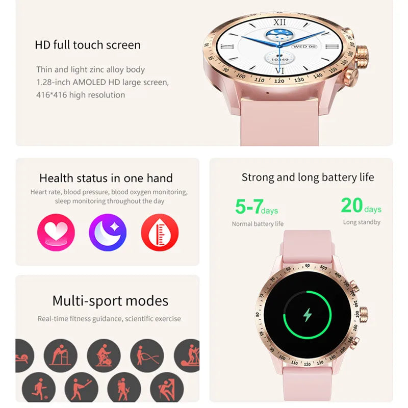 Various® HT20 - Smart Watch Women Fashion 1.28inch Amoled Bluetooth Call AI Voice Health